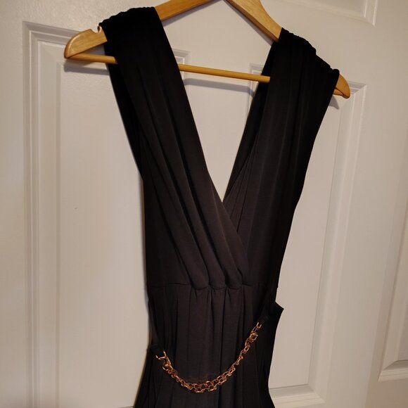 eVogues Plus Size Deep V-Neck Wrap Bodice Mini Dress Belted Black Asymmetrical - Picture 10 of 11